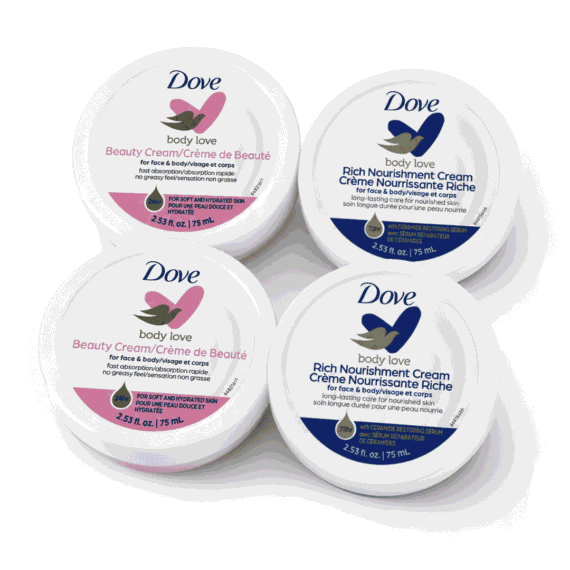 Nourishing body cream Dove, body care, hands and body, normal to dry skin, 2.53 fl. oz. (pack of 4)